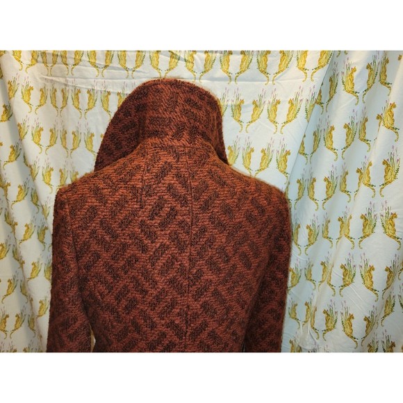 Vintage 60s 70s Rust Boucle Herringbone Double-Breasted Coat Jacket Mod Medium - Picture 10 of 16